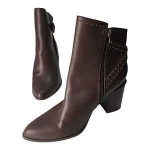 City Chic Orly Chocolate Brown Studded Buckle Ankle Booties Sz 10W NWOB Casual